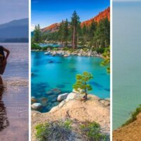 A collage of photos featuring the best lake vacations for families.