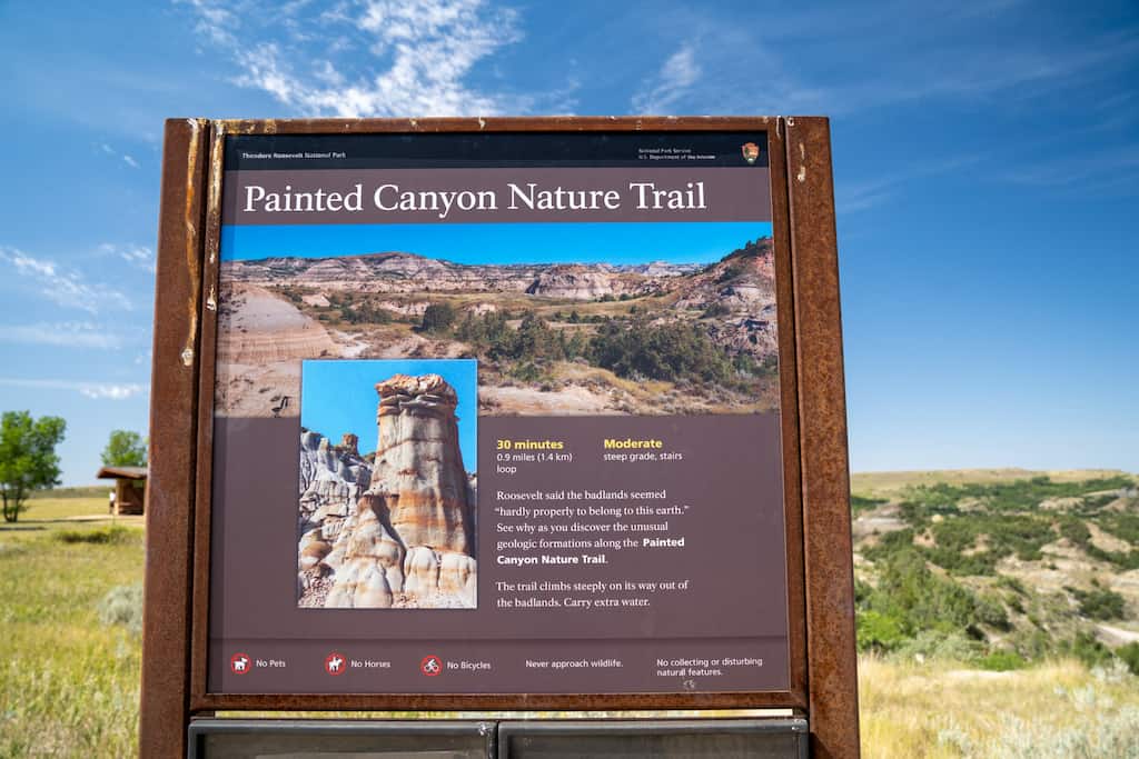 Information sign - Painted Canyon Nature Trail in Theodore Roosevelt National Park. 