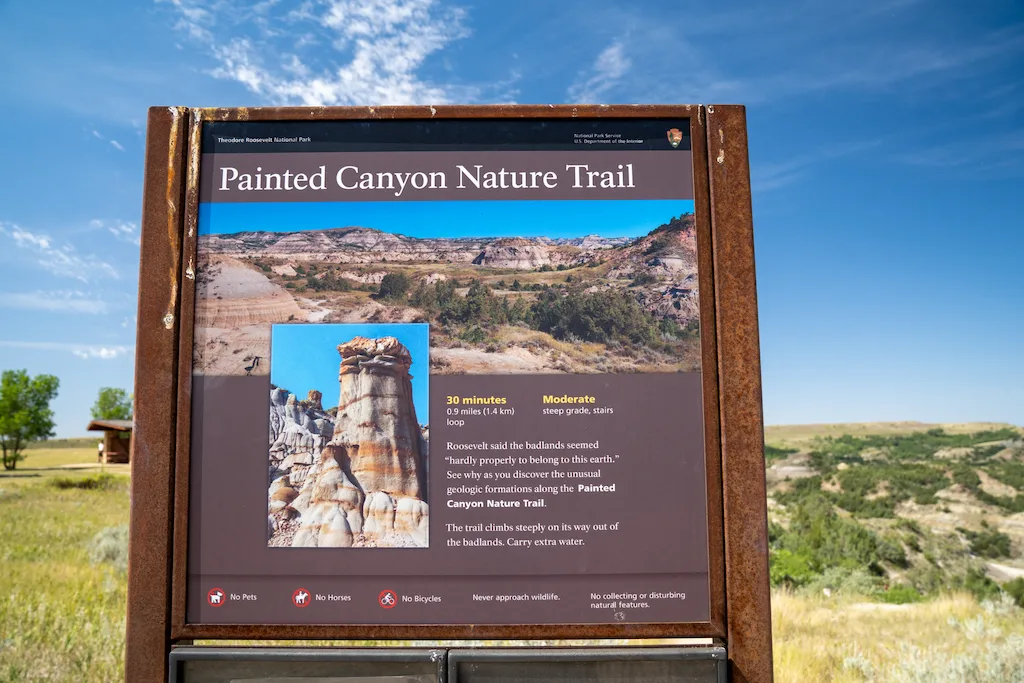 Information sign - Painted Canyon Nature Trail in Theodore Roosevelt National Park. 