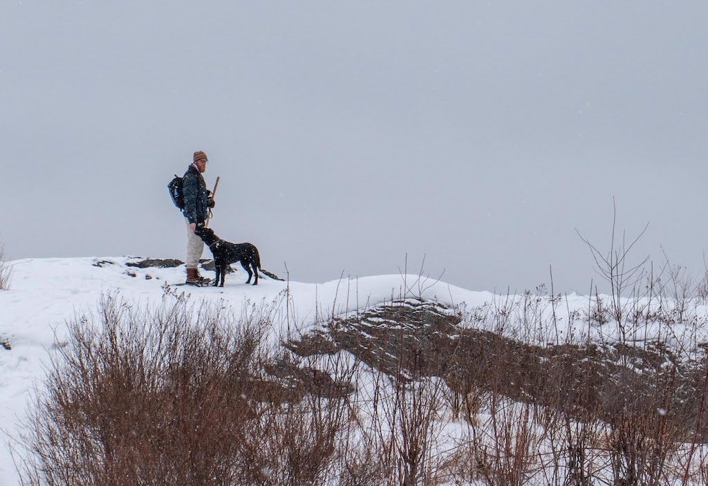 Putney Mountain is covered with snow in Vermont.