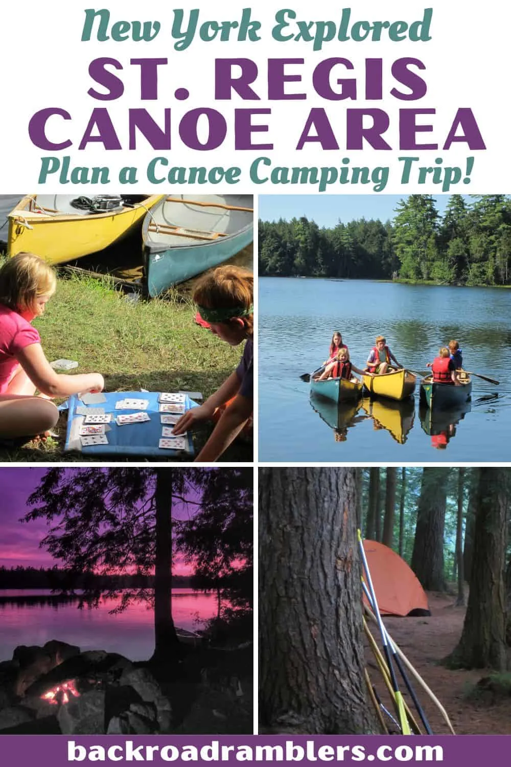 A collage of photos featuring the St. Regis Canoe Area in New York - Adirondack Park. 