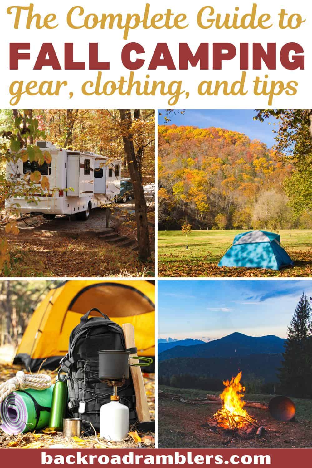 A collage of photos featuring fall camping.