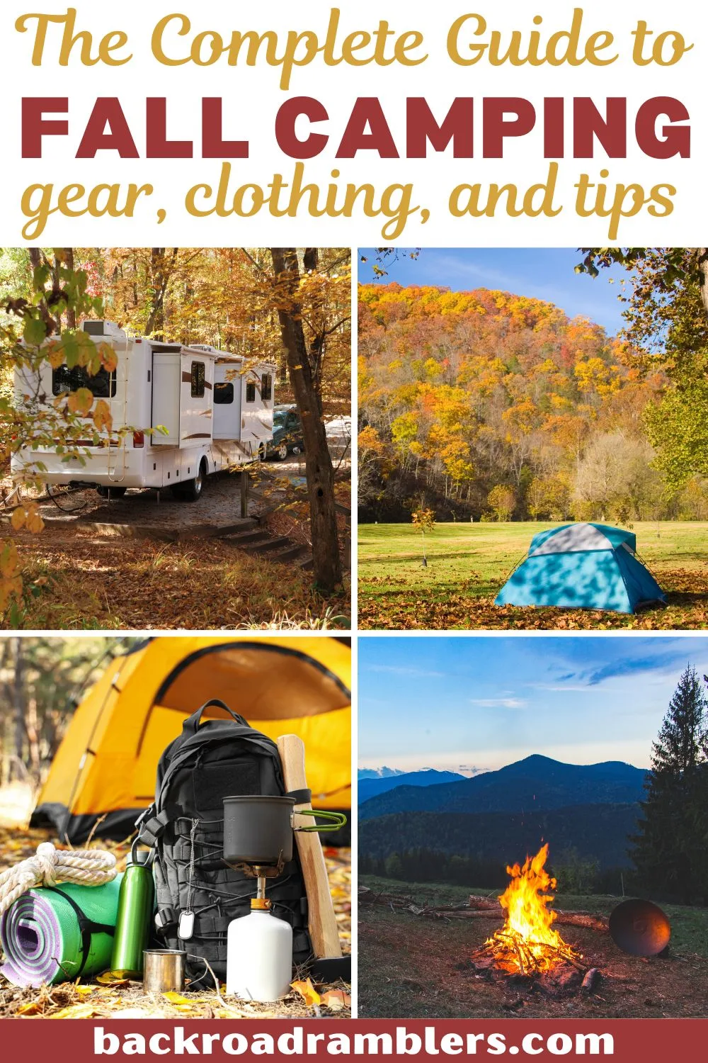 A collage of photos featuring fall camping.