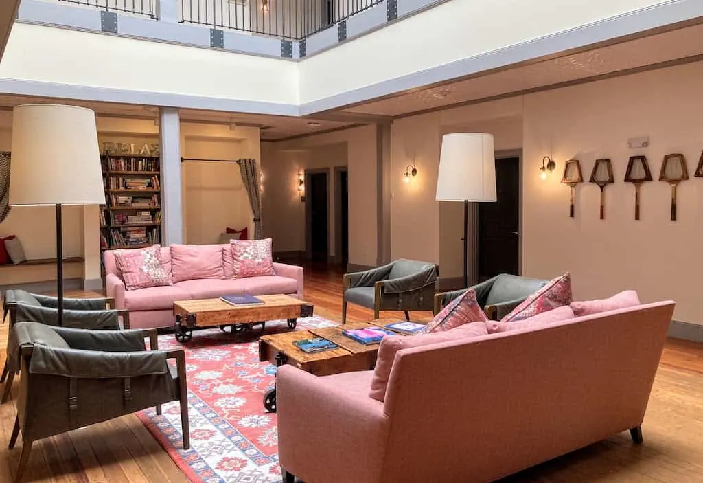 The second-floor atrium at Hotel on North in Pittsfield. 