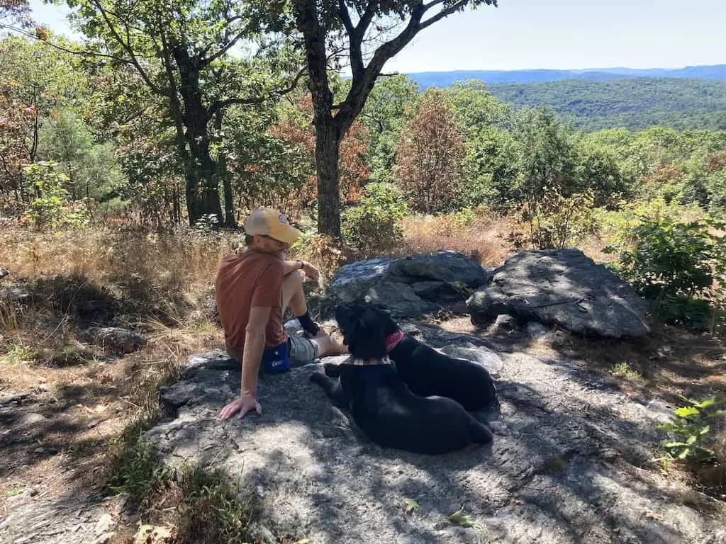 Eric, Flynn, and Malinda enjoying a rest at Mahanna Cobble