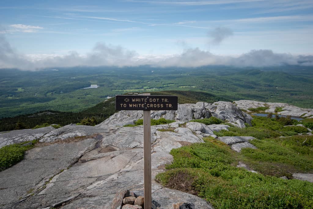 Trail sign on the top of Mount Monadnock.