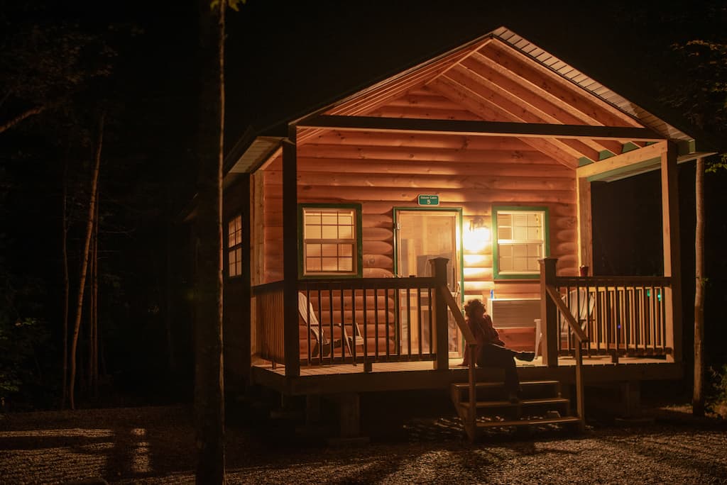 A cabin at Spacious Skies Campground in Abbot, Maine.