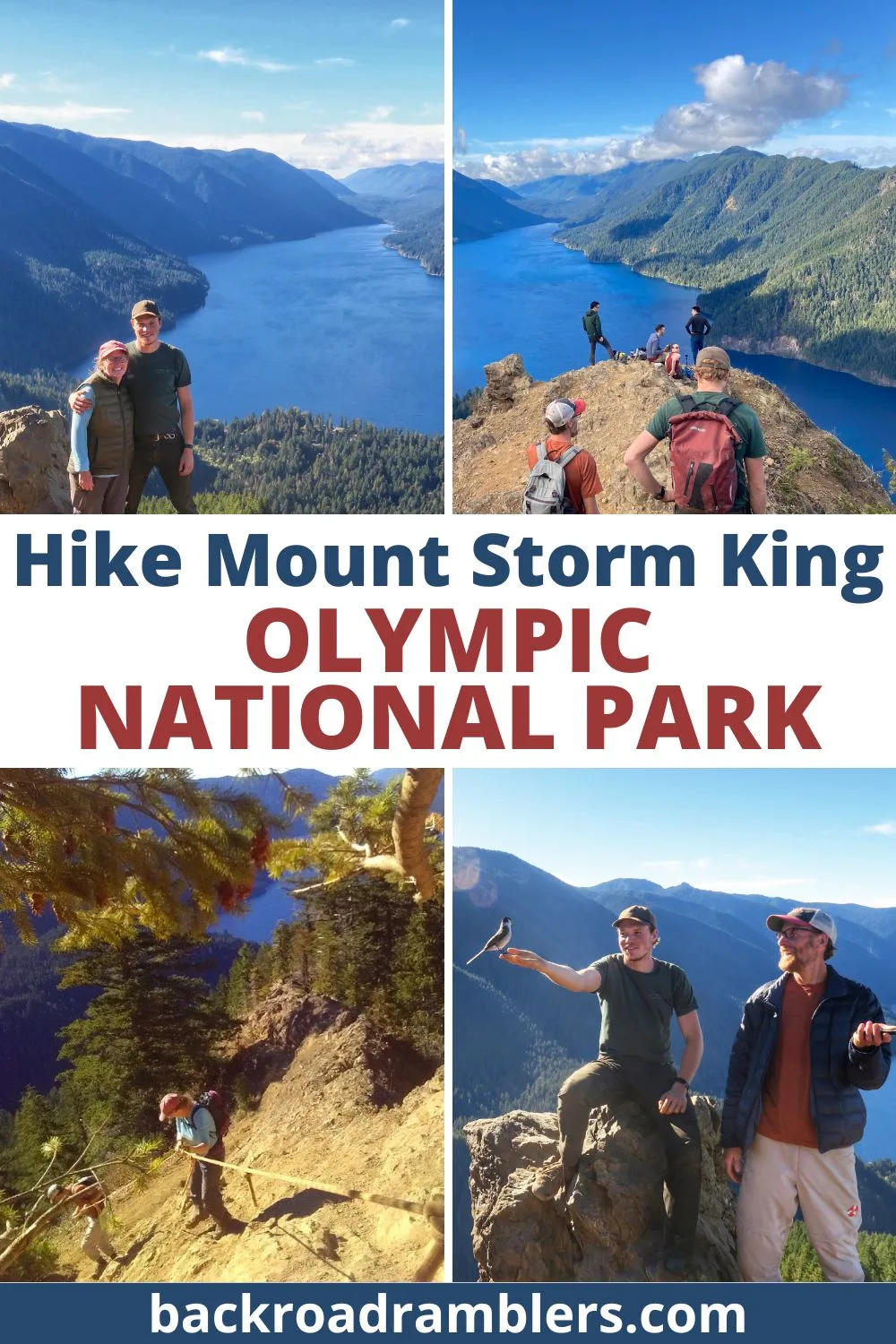 A collage of photos featuring the Mount Storm King hike in Olympic National Park. Text overlay: Hike Mount Storm King in Olympic National Park.