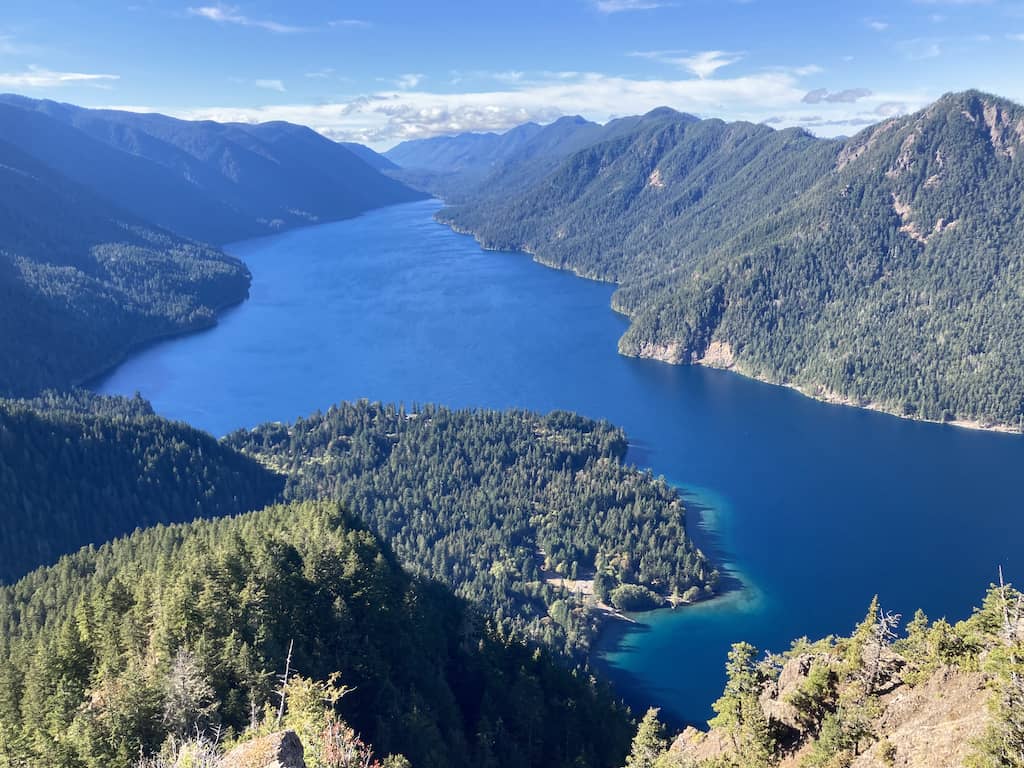 Lake Crescent as seen from the top of Mount Storm King in Olympic National Park. 