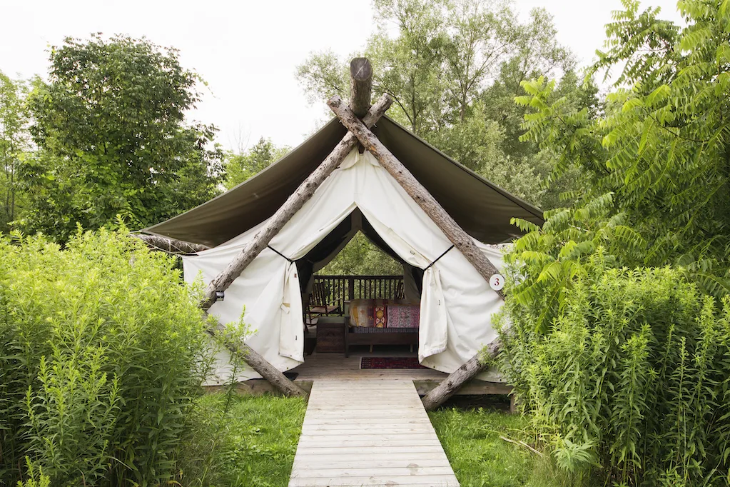 A glamping tent at Firelight Camps in the Finger Lakes region of New York. Photo credit Firelight Camps