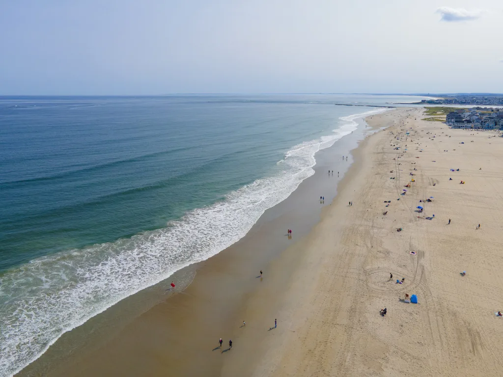 A wide swath of sand at Hampton Beach in New Hampshire.