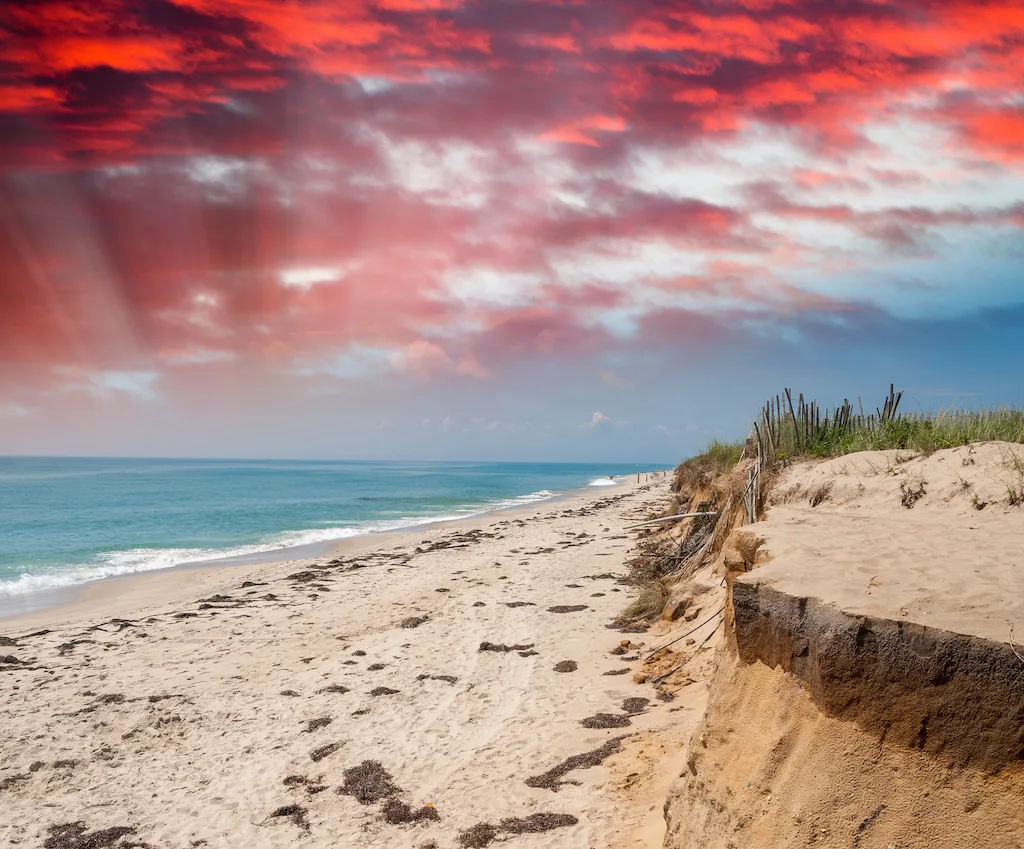 Beautiful Nantucket coastline at sunset.