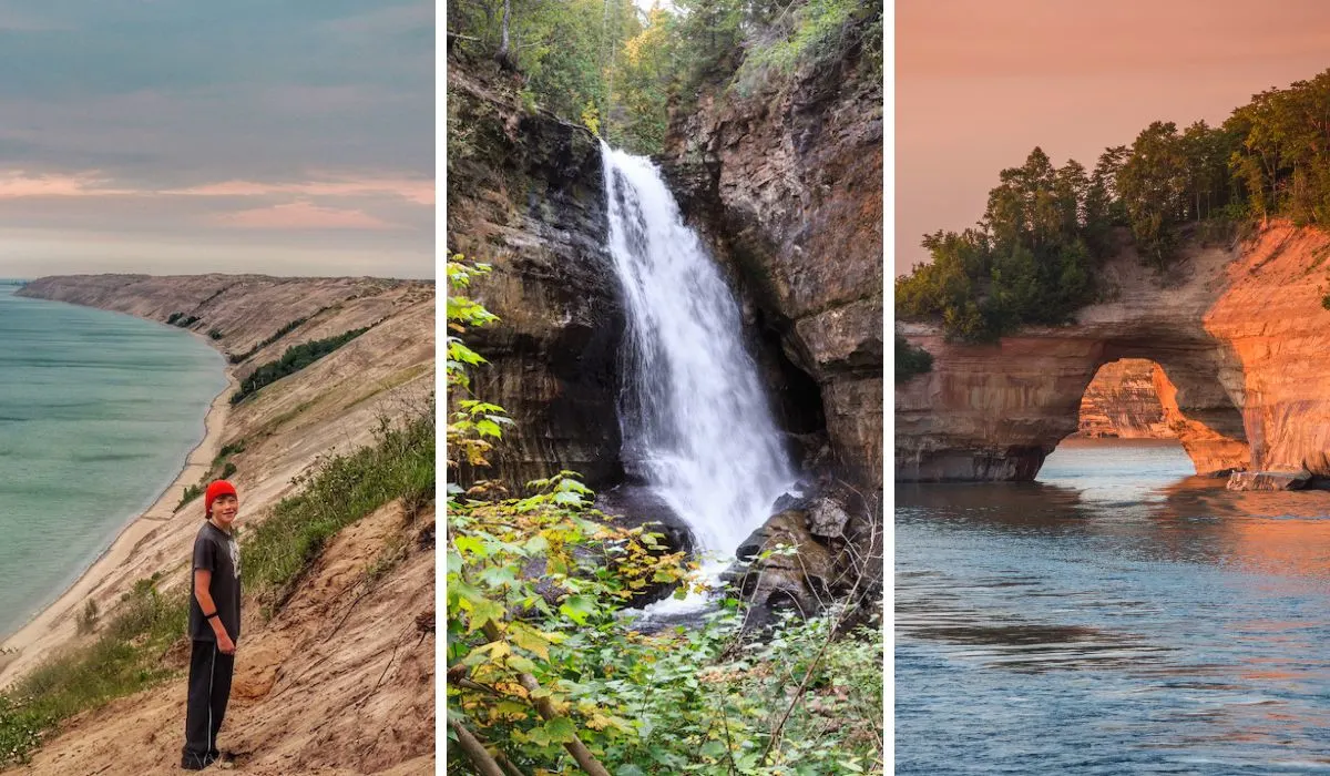 A collage of photos featuring Pictured Rocks National Lakeshore on Lake Superior in Michigan.