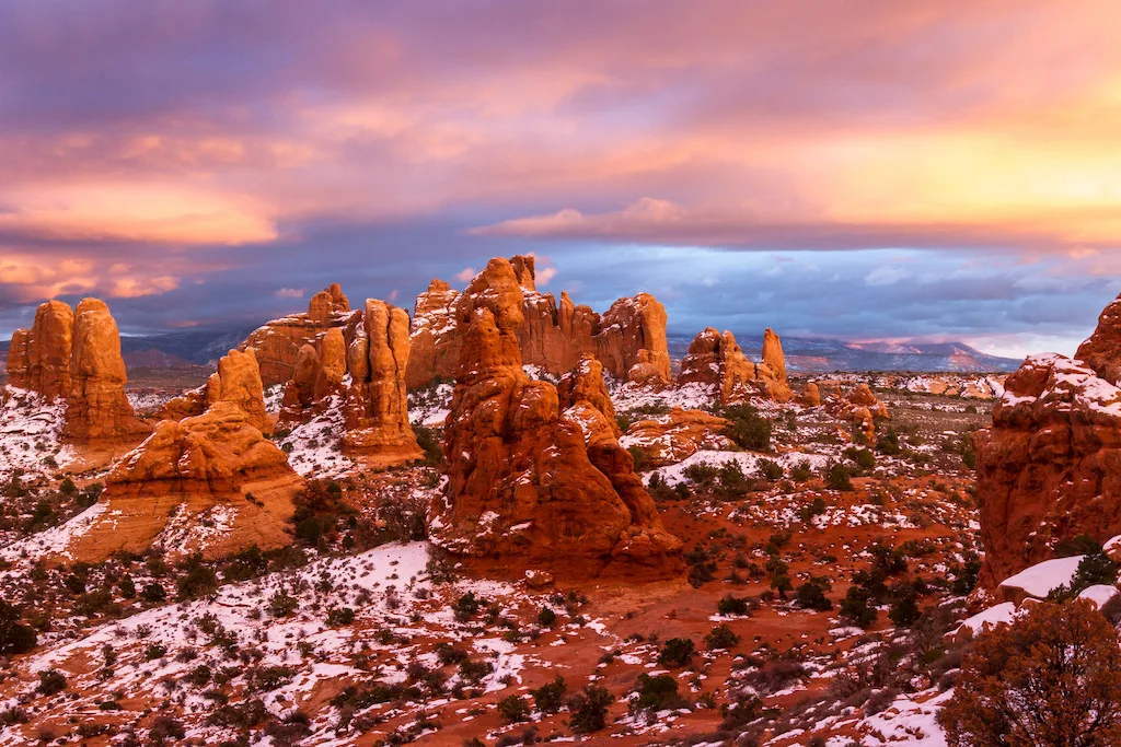 Arches National Park with a dusting of snow.