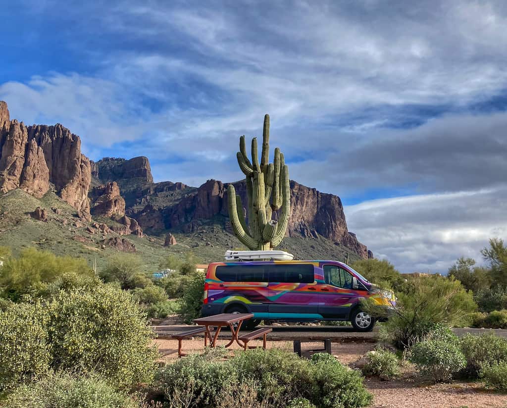 An Escape Campervan in Lost Dutchman State Park in Arizona.