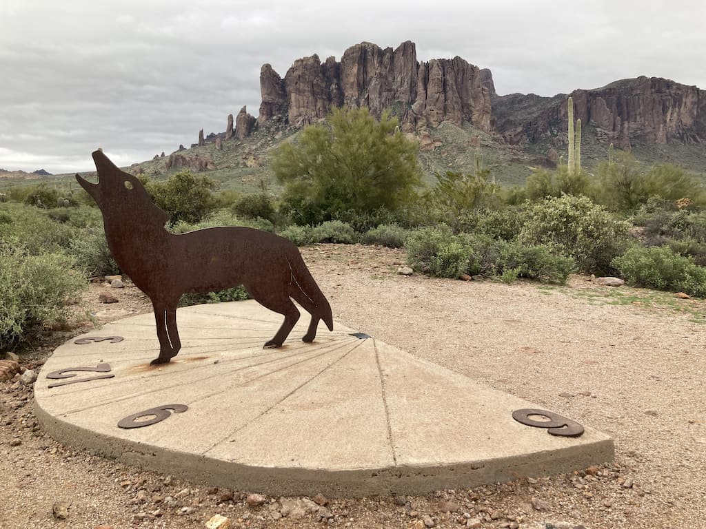 A coyote sun dial on the Discovery Trail in Lost Dutchman State Park. 