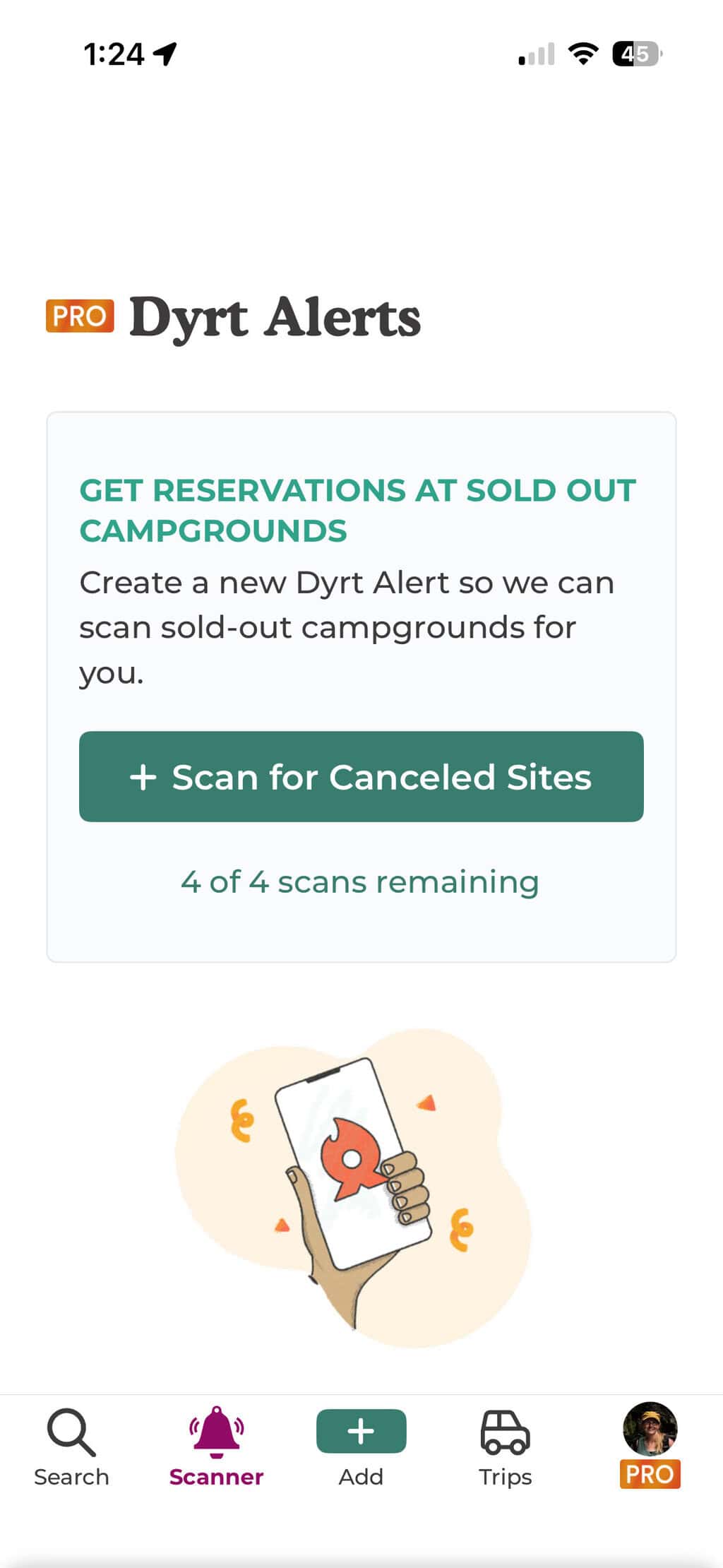 The Dyrt Alerts screenshot.