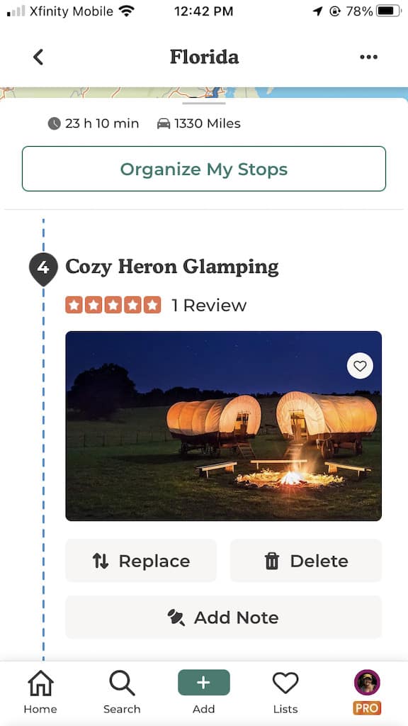 Screenshot of campground overview on The Dyrt app.