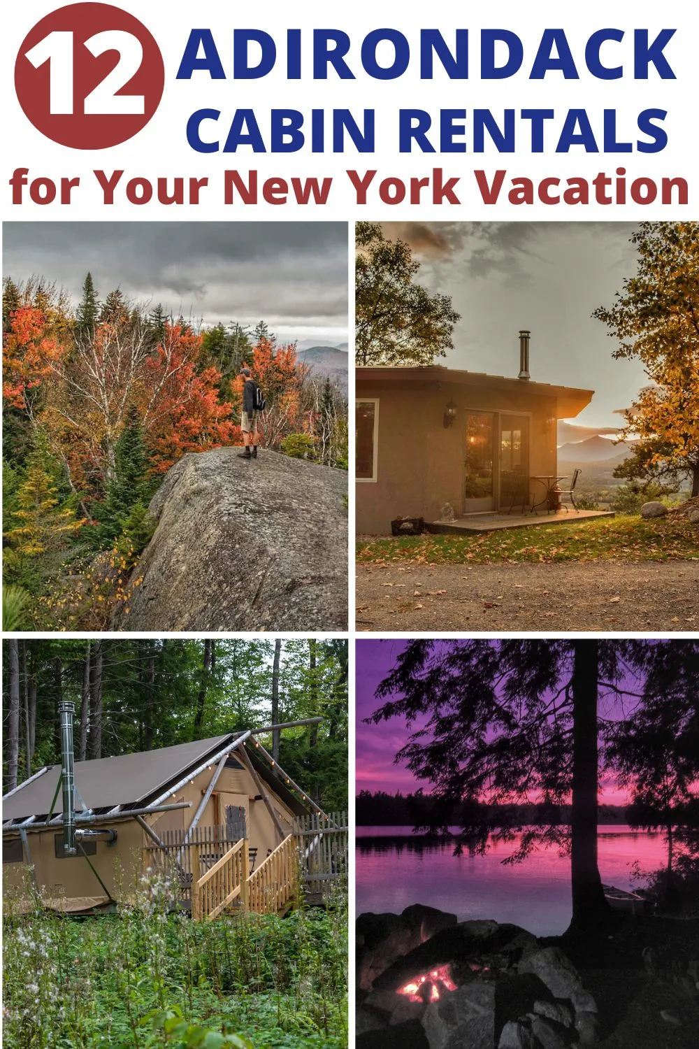 Adirondack cabins and scenery.