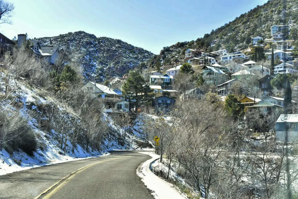 Jerome, Arizona covered with snow. 