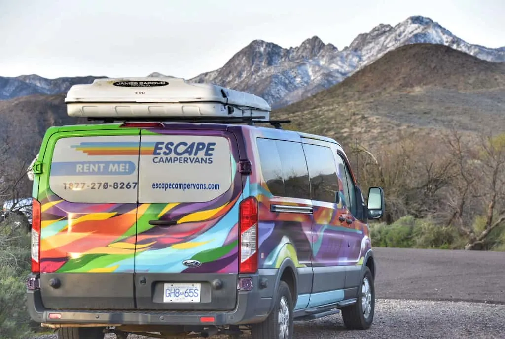 Our Escape Campervan in Cholla Campground, Tonto National Forest.