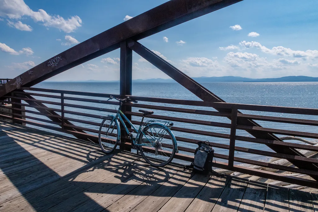 The bike path in Burlington Vermont along Lake Champlain.