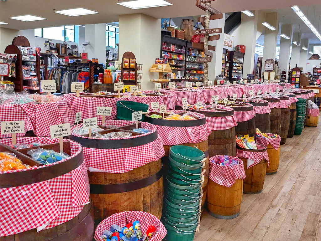 Barrels of candy for sale at Mast General Store in Roanoke, Virginia.