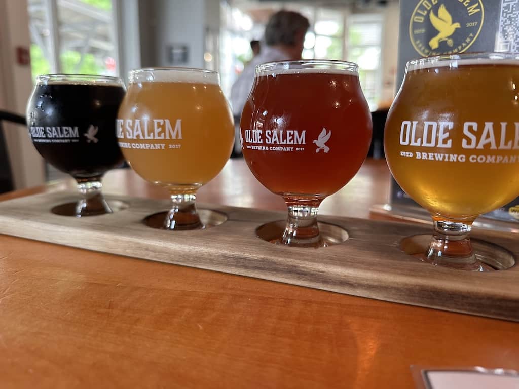 A flight of beers at Olde Salem Brewing.
