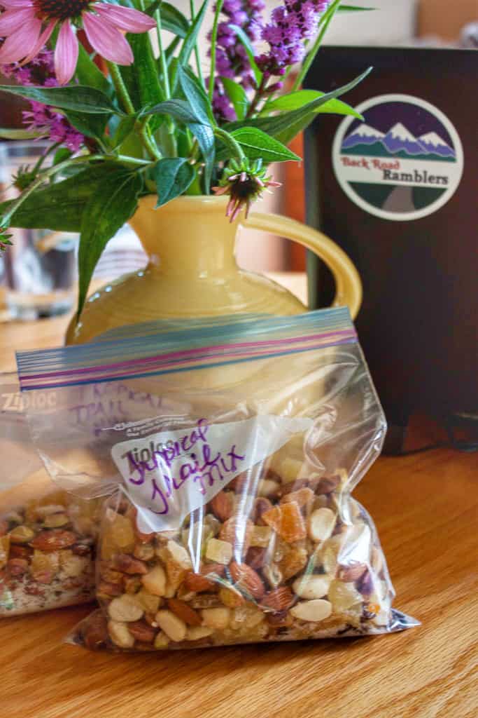 clear bags full of tropical trail mix.