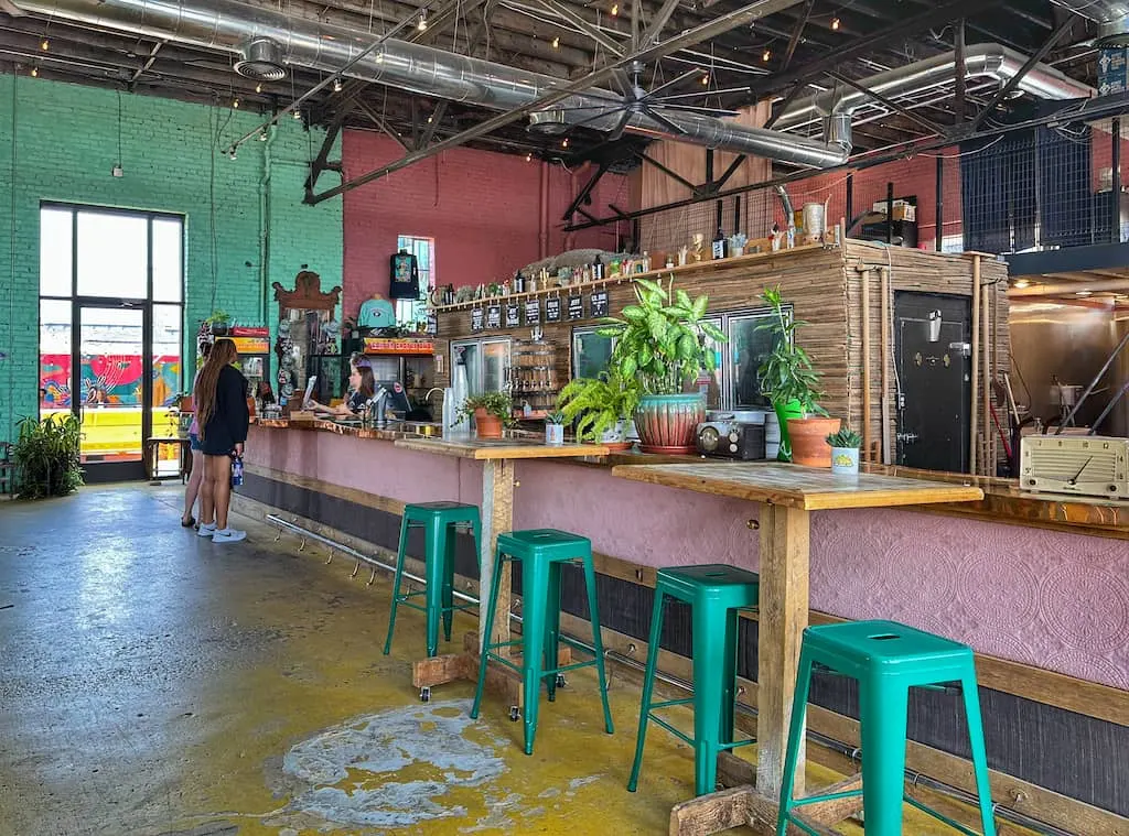 The bright interior at Golden Cactus Brewery in Roanoke, VA.