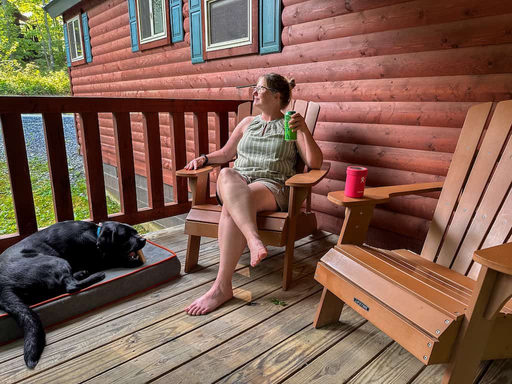 Malinda and I enjoy a relaxing moment on the balcony of our cabin.