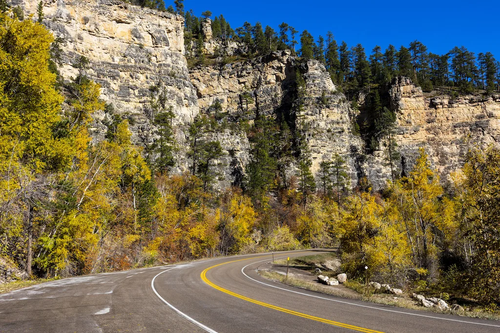 Spearfish Canyon Scenic Byway in the fall. 