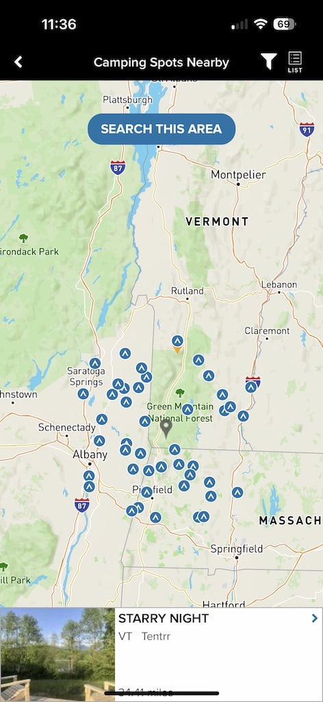 ReserveAmerica campground app map view.