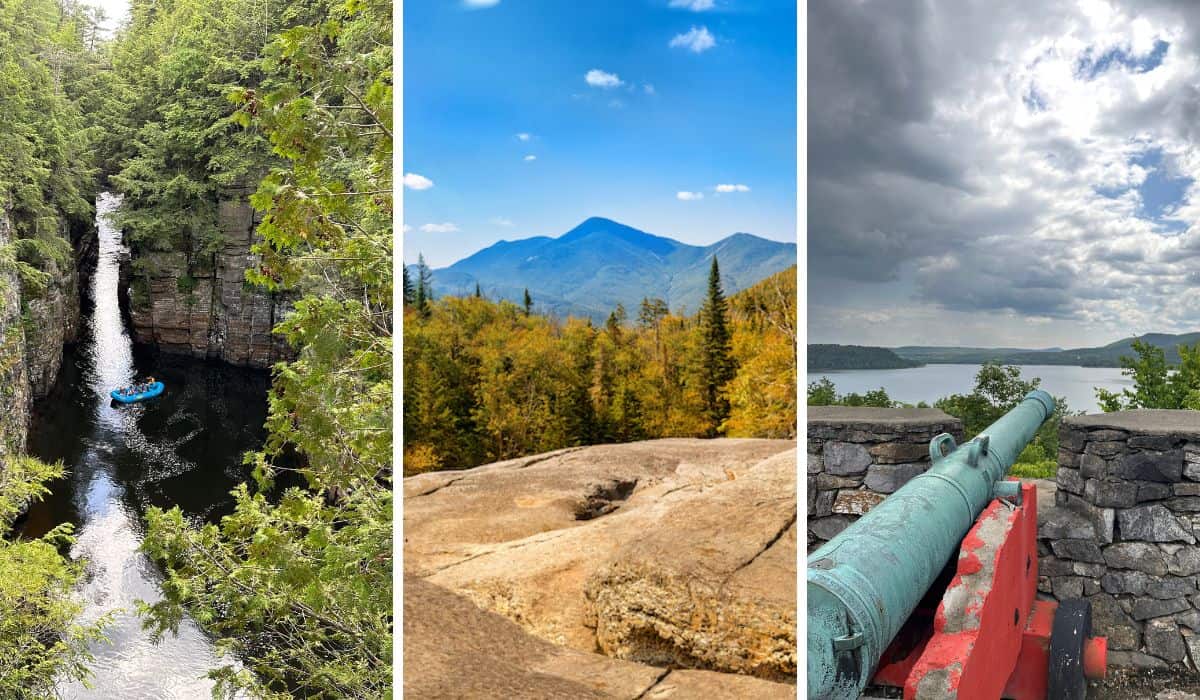 A collage of photos featuring the best things to do in the Adirondacks of New York.