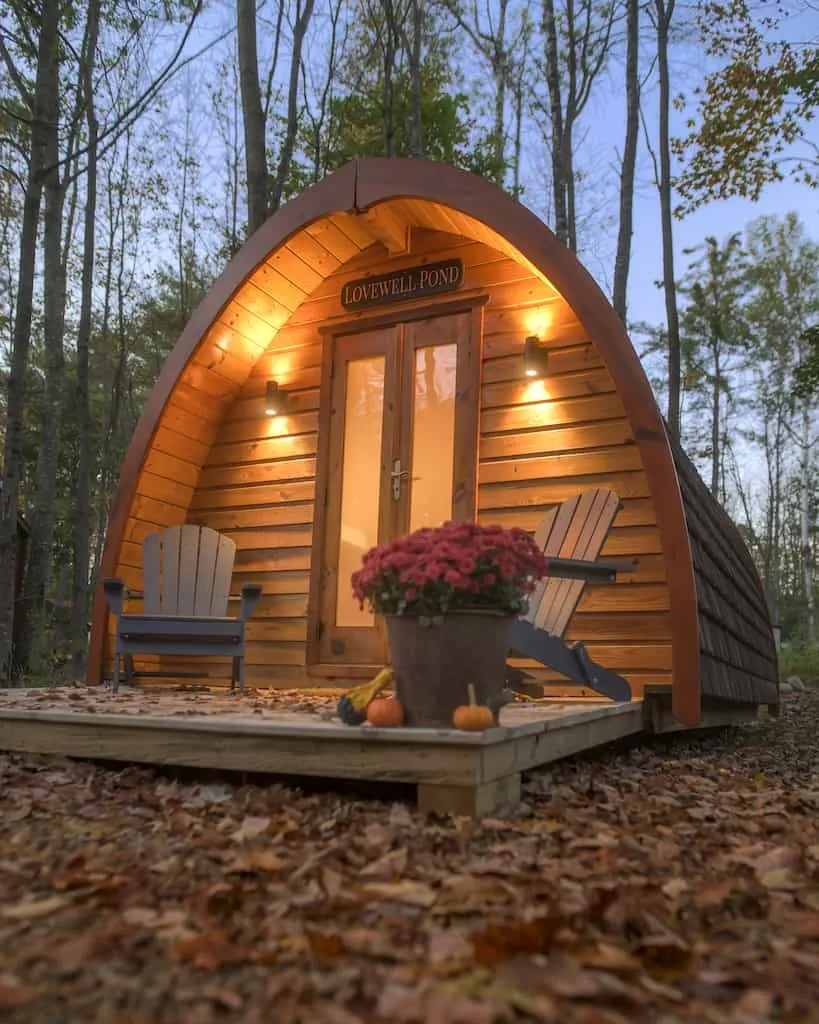 A glamping pod for rent in the White Mountains of New Hampshire.