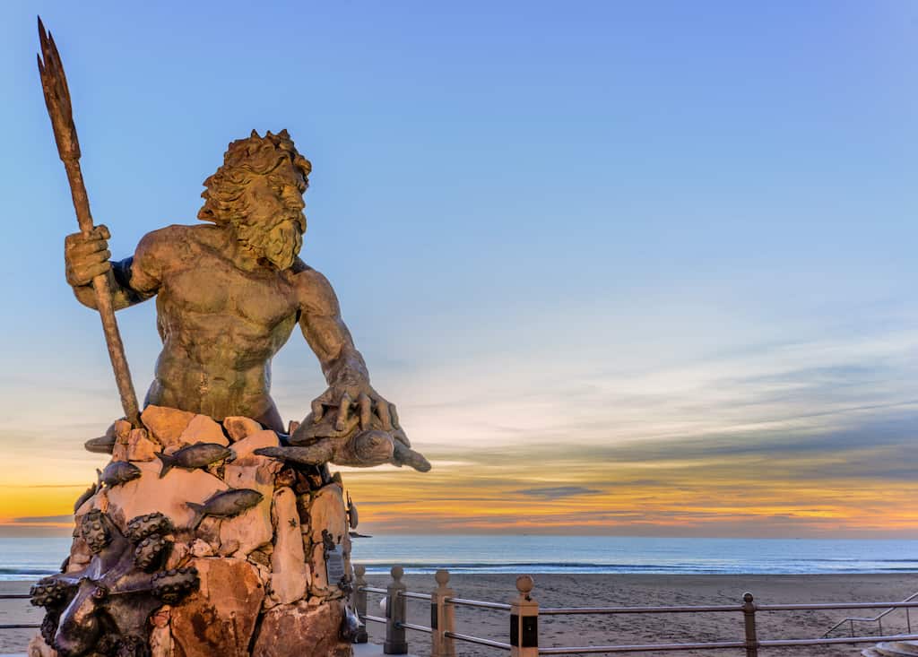 King Neptune Statue on the shores of Virginia Beach. 