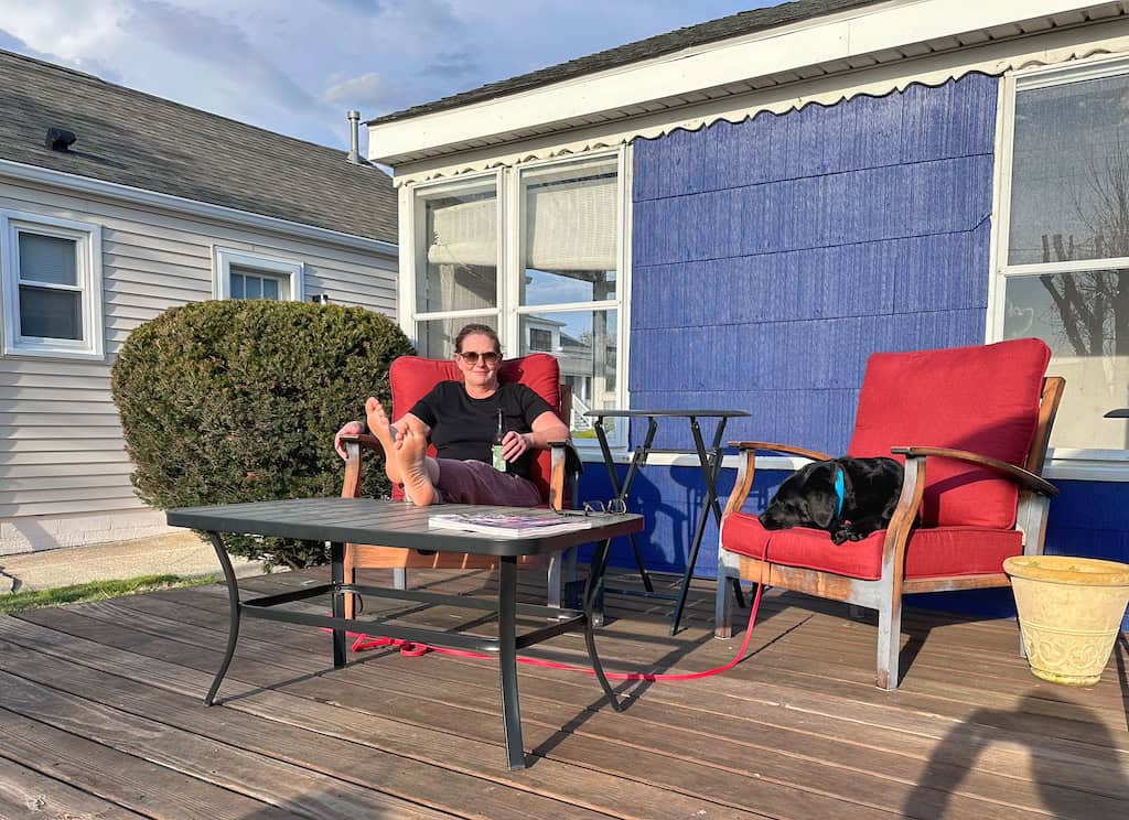 Tara and Malinda enjoying the deck at their Airbnb in Cape May New Jersey.