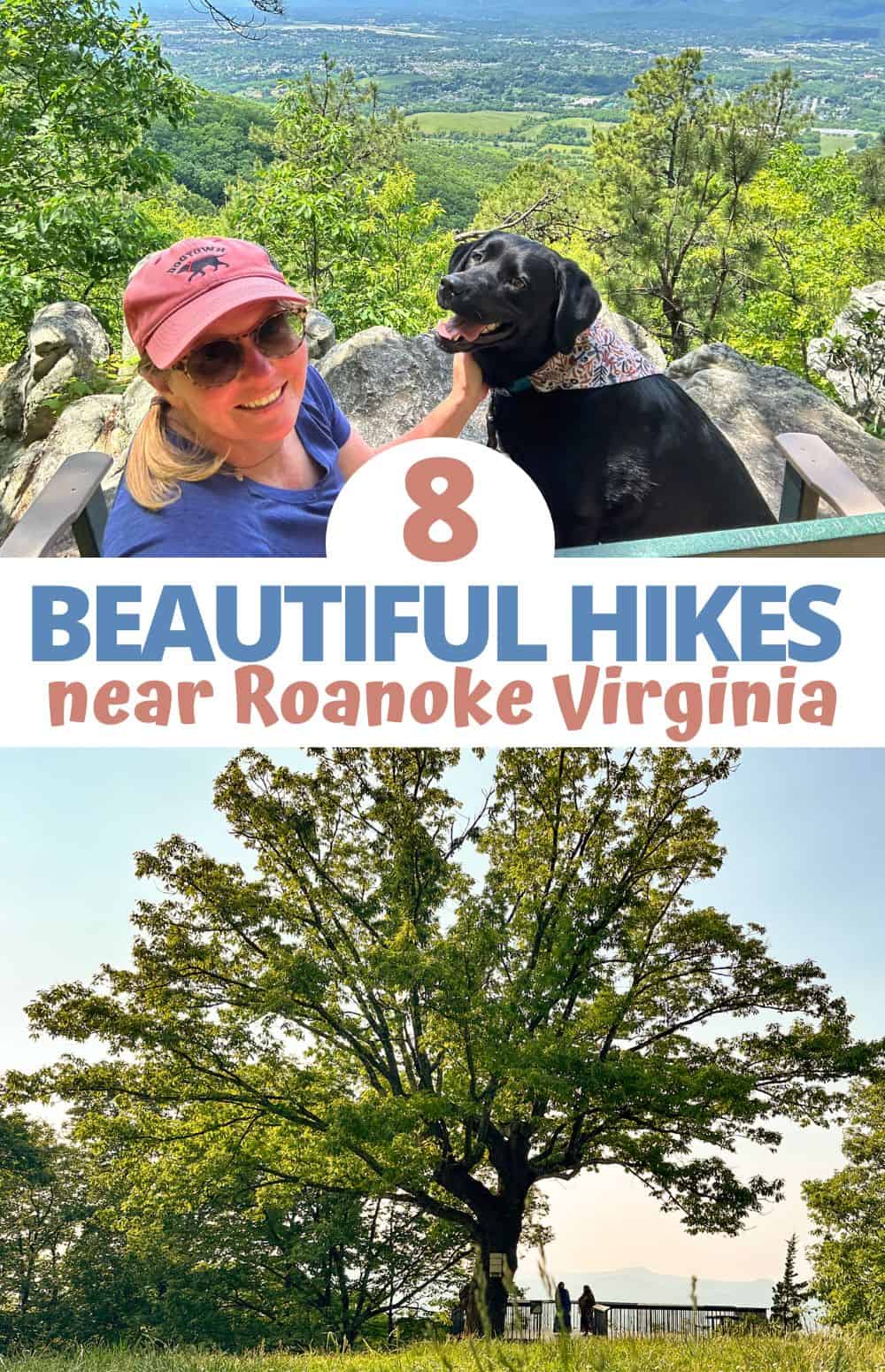 two photos featuring beautiful hikes near roanoke va. Tara and Malinda on Read Mountain and the view from Mill Mountain Park. 