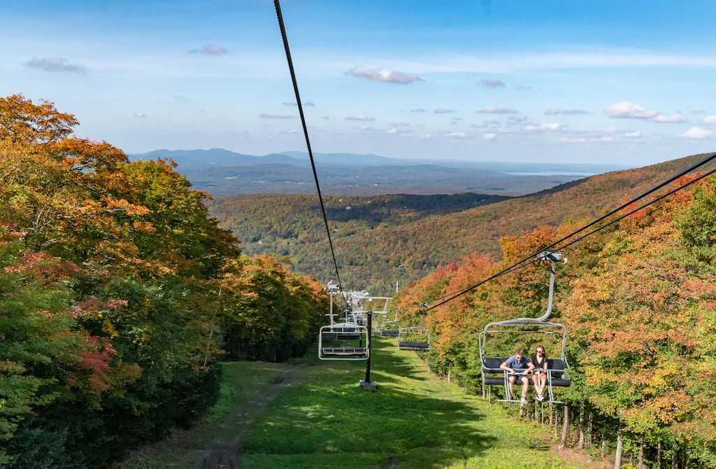 Fall foliage views from the chairlift at Mont Sutton, Eastern Townships Quebec.