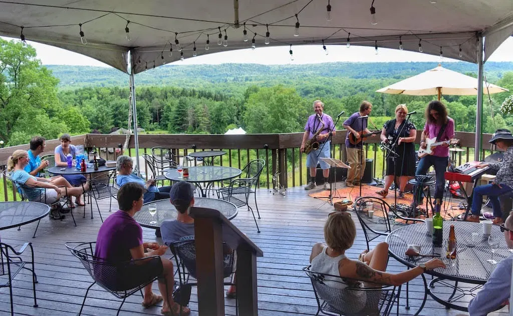 Live music on the deck at Six Mile Creek Vineyard & Distillery in Ithaca NY. 
