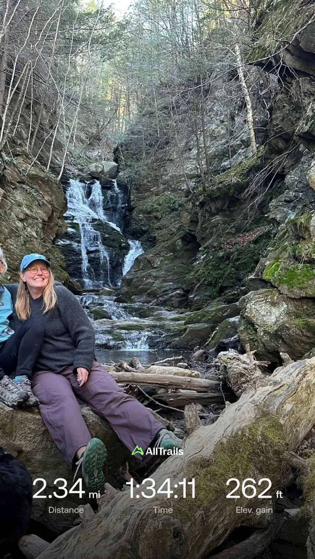 Tara and Julie in front of a waterfall on a recent hike in Massachusetts. 